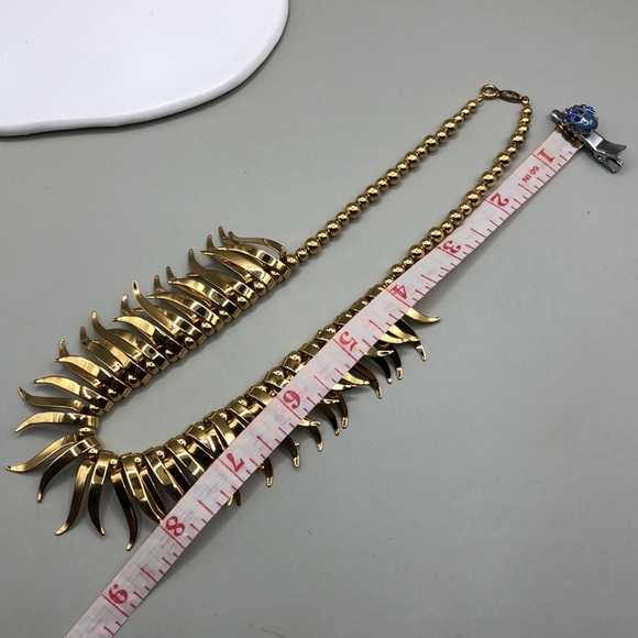 Vintage Napier 80's 90's modernist spiked collar necklace gold tone costume. - Picture 7 of 7
